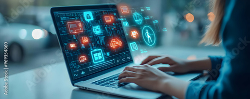 Illustration of Smart Home Control System Technology on Laptop Computer