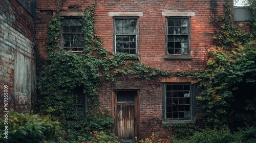 Wallpaper Mural Old, rustic brick building with ivy climbing up the walls, contrasting with modern surroundings. Torontodigital.ca