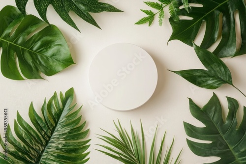 White round template podium mockup natural organic cosmetic product presentation advertisement with generative ai