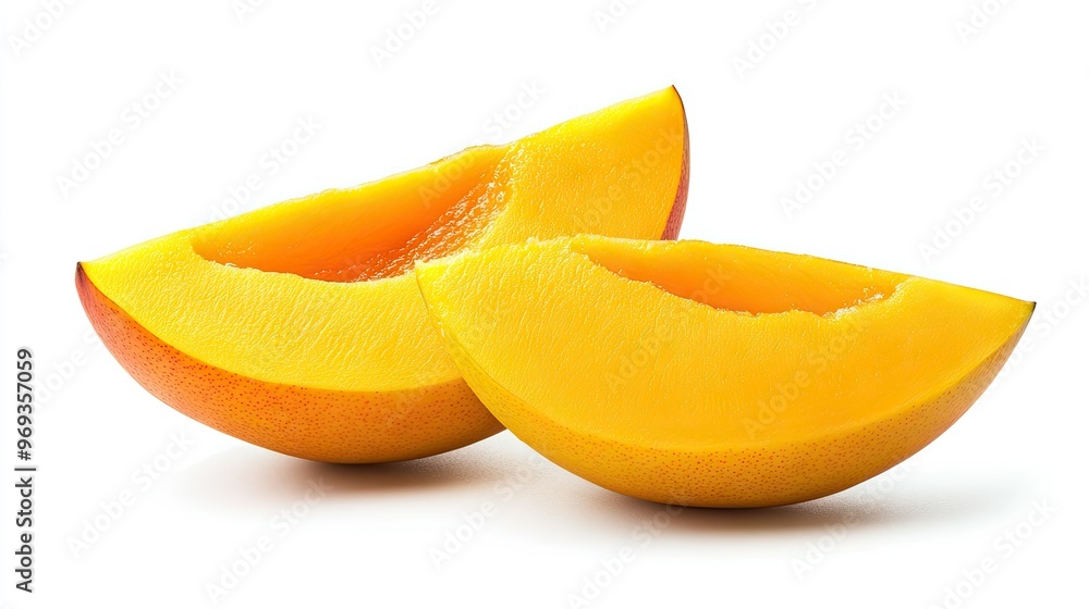 Sliced mango with its vibrant orange-yellow flesh, isolated on a white background