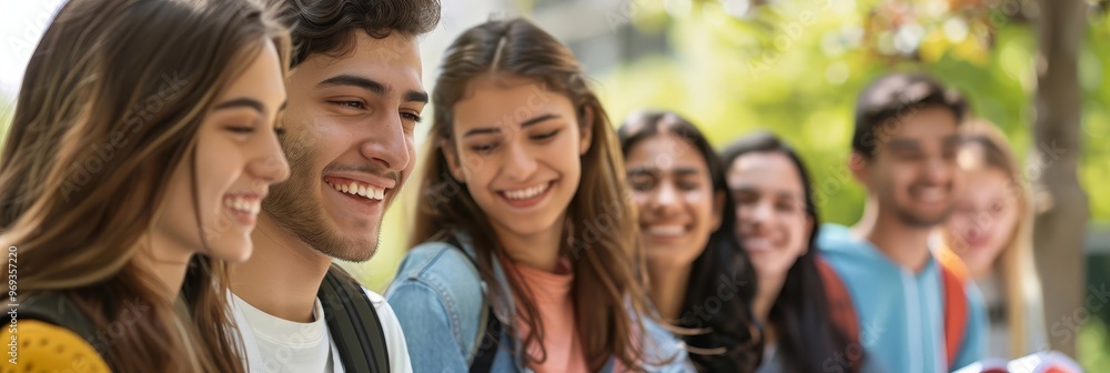 Fototapeta premium Group of smiling young friends outdoors.