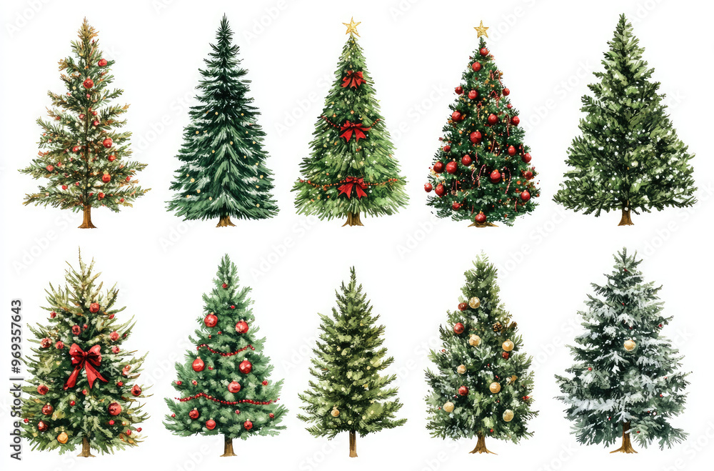 A Series of Decorated Christmas Trees in Various Styles for a Festive Holiday Vibe A Series of Decorated Christmas Trees in Various Styles for a Festive Holiday Vibe
