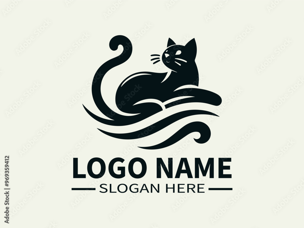Obraz premium Playful Cat Logo Design: A cute and adorable logo featuring a playful kitten, perfect for pet stores, veterinary clinics, and businesses that cater to cat lovers.