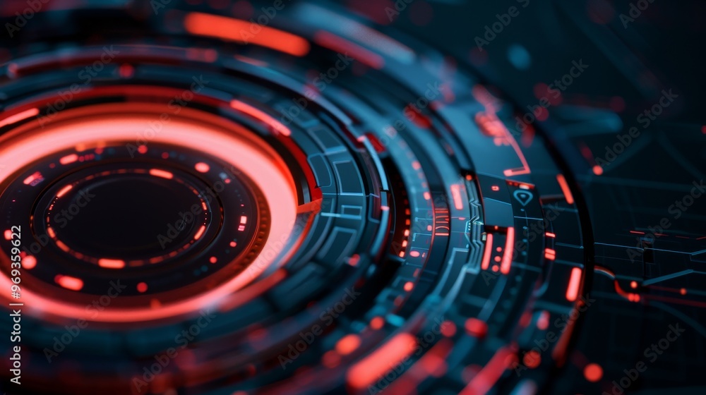 Abstract digital technology concept with glowing red and blue rings. Abstract digital technology concept with glowing red and blue rings.