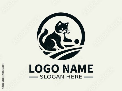 Playful Cat Logo Design: A cute and adorable logo featuring a playful kitten, perfect for pet stores, veterinary clinics, and businesses that cater to cat lovers. photo