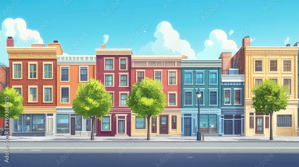 Urban street scene with a mix of historic and contemporary buildings. Urban street scene with a mix of historic and contemporary buildings.