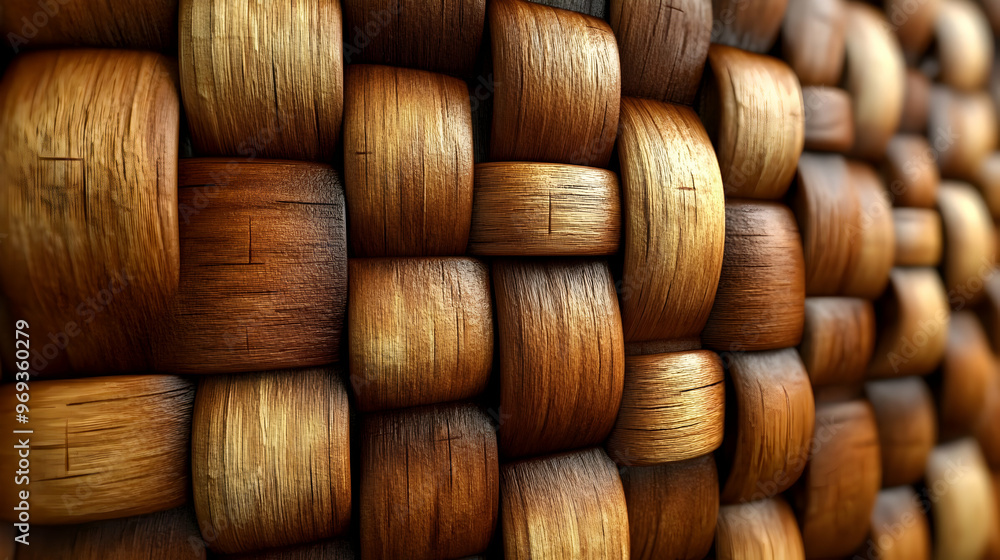 A close-up view of woven material showcasing rich wood tones and textures. A close-up view of woven material showcasing rich wood tones and textures.