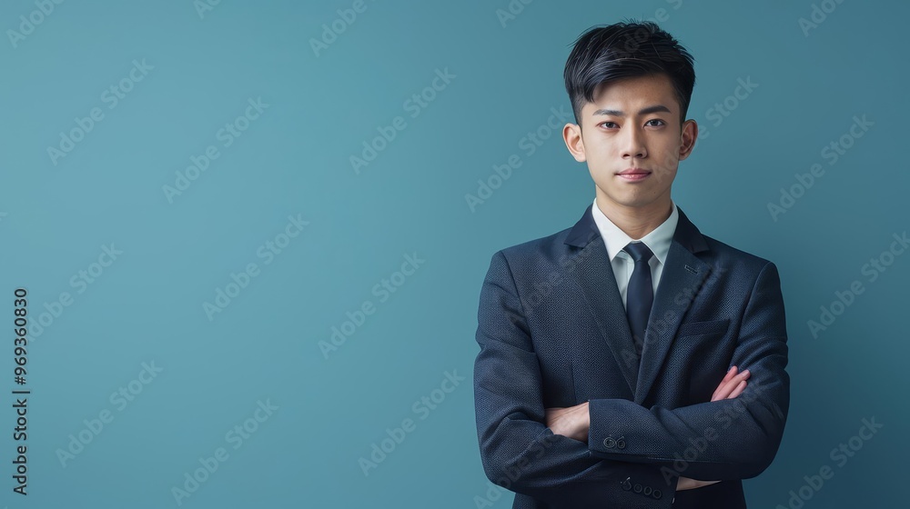 Young businessman in suit with arms crossed looking at camera Young businessman in suit with arms crossed looking at camera