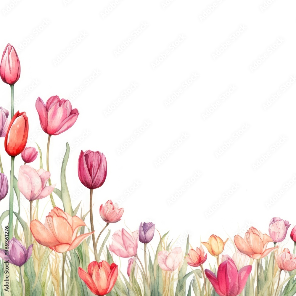 Fototapeta premium Tulip border backgrounds flower plant.