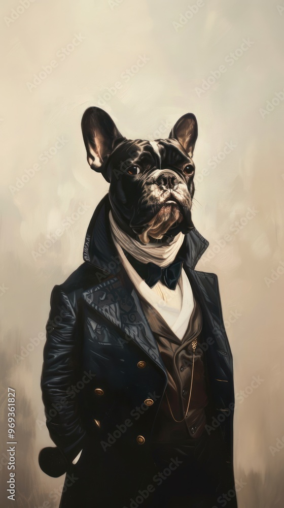 Naklejka premium A bulldog costuming wearing halloween surrealism portrait animal human.