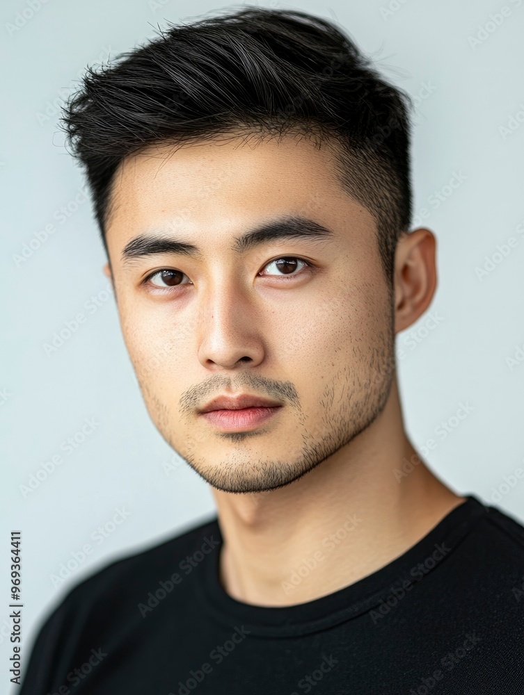Fototapeta premium Image of young Asian man on white background with generative ai