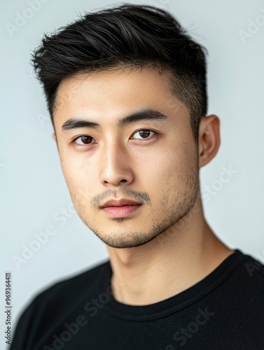 Image of young Asian man on white background with generative ai