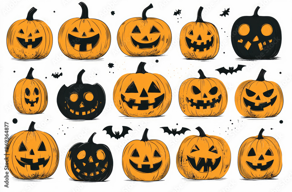 A Collection of Spooky Jack-o-Lanterns in Various Designs for a Fun Halloween Decor A Collection of Spooky Jack-o-Lanterns in Various Designs for a Fun Halloween Decor