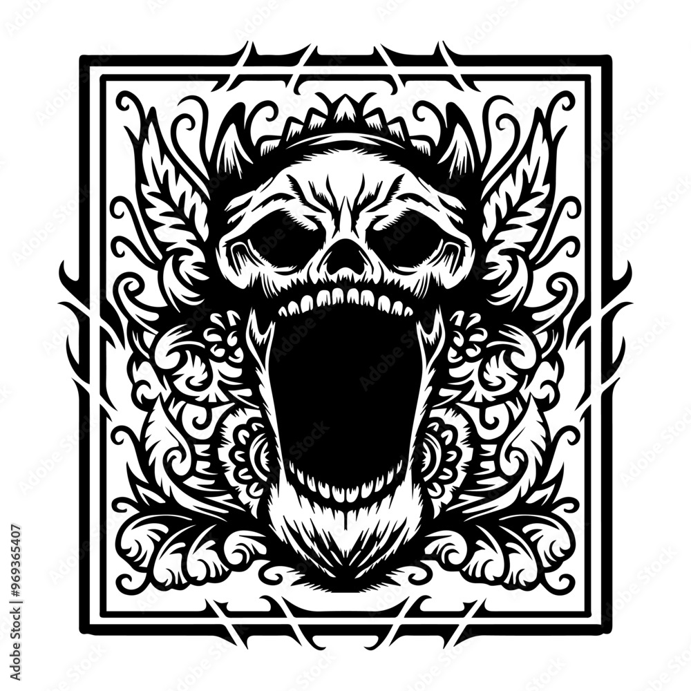 skull with ornament illustration design for logo