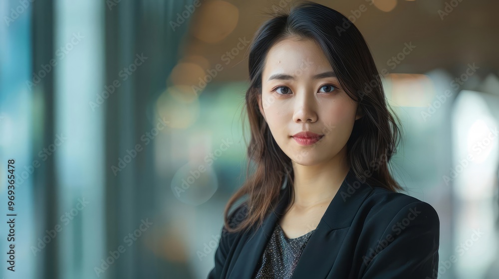Portrait of a young Asian businesswoman, capturing her confidence and professionalism, ideal for modern business and leadership themes with copy space Portrait of a young Asian businesswoman, capturing her confidence and professionalism, ideal for modern business and leadership themes with copy space