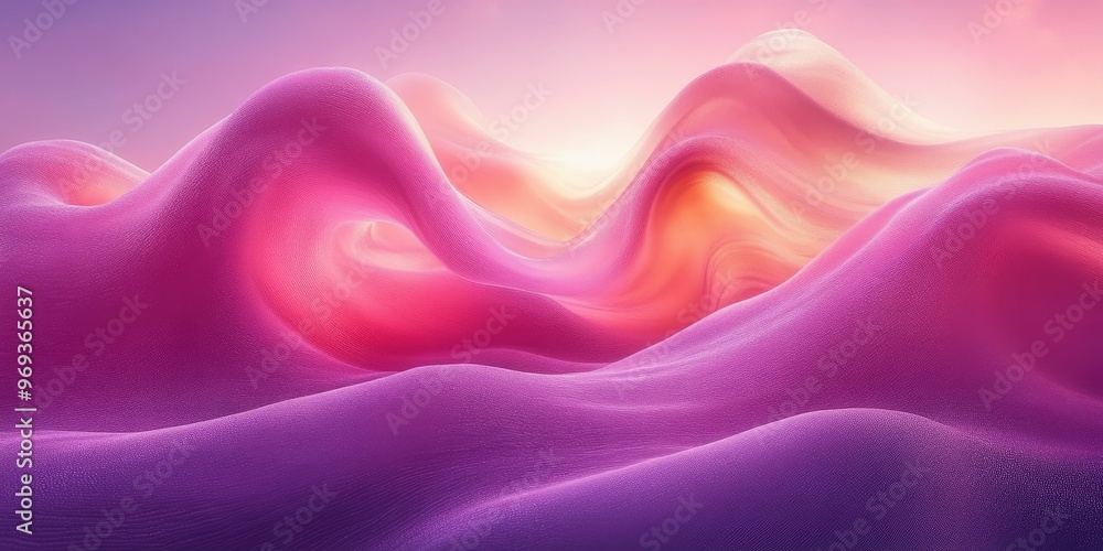 Obraz premium Abstract waves of pink and purple hues in a serene landscape.