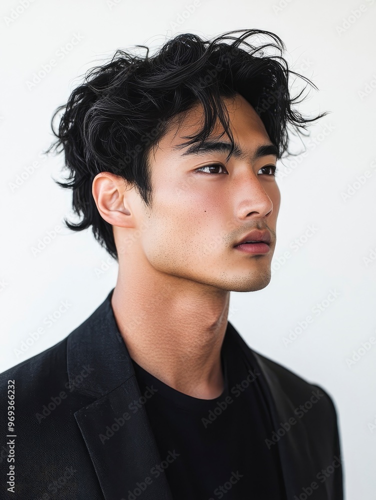 Image of young Asian man on white background with generative ai Image of young Asian man on white background with generative ai