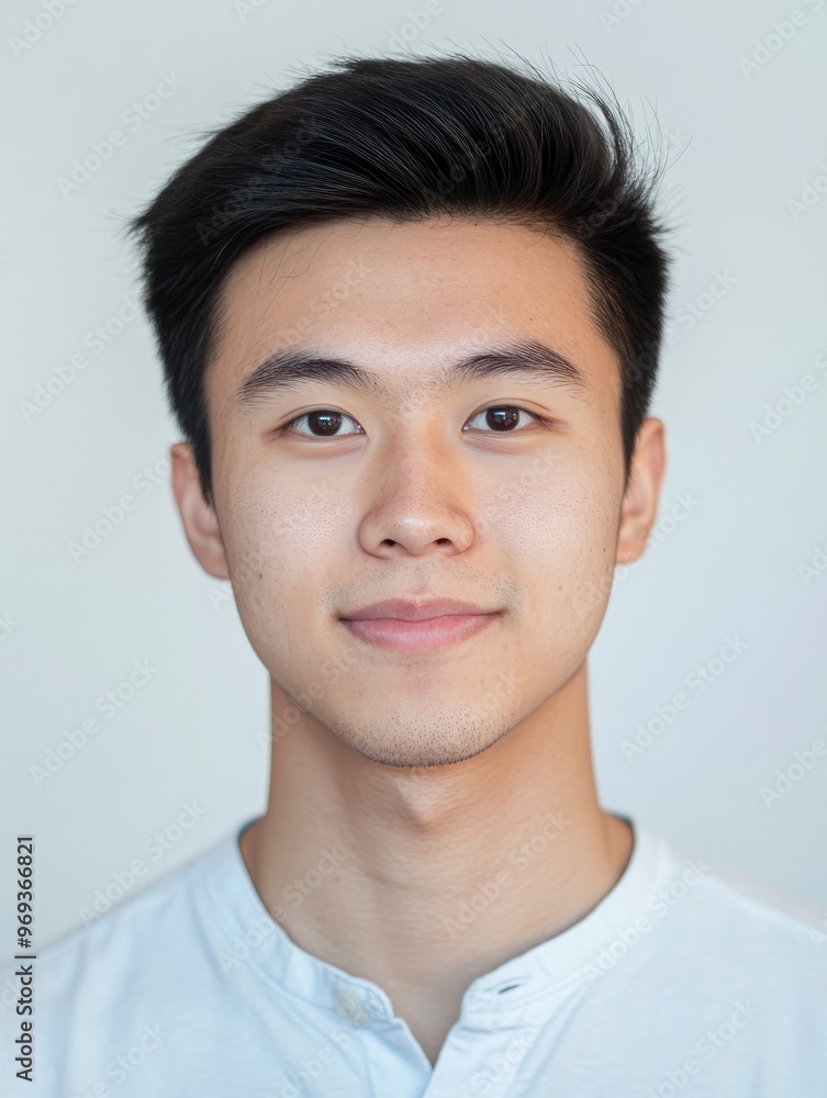 Image of young Asian man on white background with generative ai