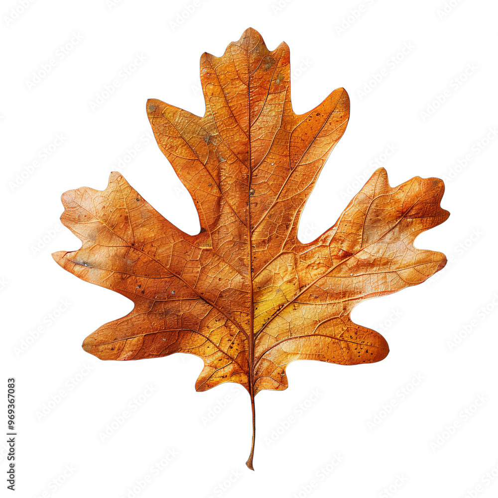 Orange oak leaf on transparent background.