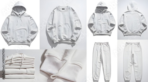Blank White Hoodie Sweatshirt and Sweatpants Mockup Set   Design Template