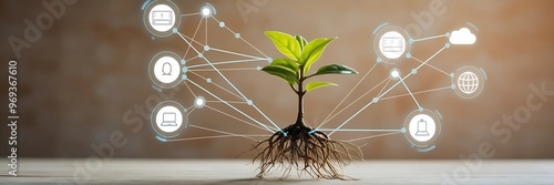 Connected Greenery: Integrating Smart Networks into Modern Plant Management. Futuristic concept of digital technology in agriculture