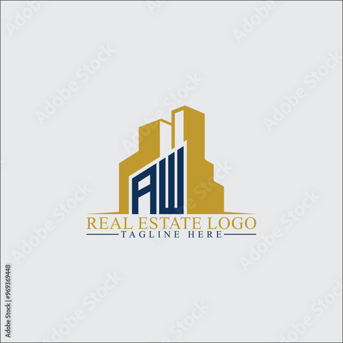 Modern AW Real Estate Logo Design with Building Silhouettes