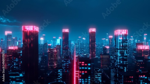 Wallpaper Mural Neon cityscape at night with glowing skyscrapers. Torontodigital.ca