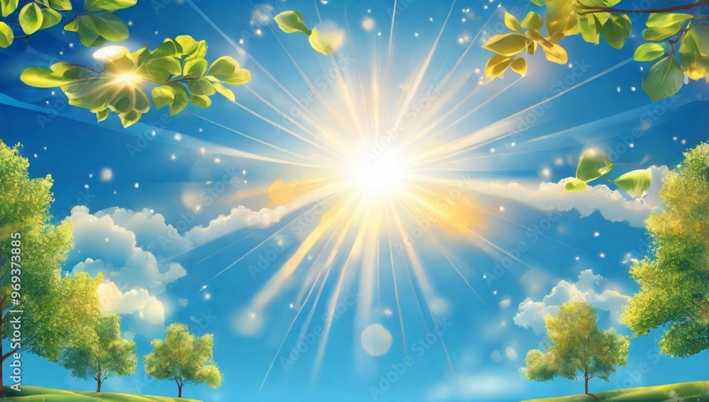 Sun in blue sky. Bright warm sun and lens flare in clear summer sky, sunlight with sunshine glare rays. Vector nature sunny spring landscape, bright sparkle burst
Sun in blue sky. Bright warm sun and lens flare in clear summer sky, sunlight with sunshine glare rays. Vector nature sunny spring landscape, bright sparkle burst