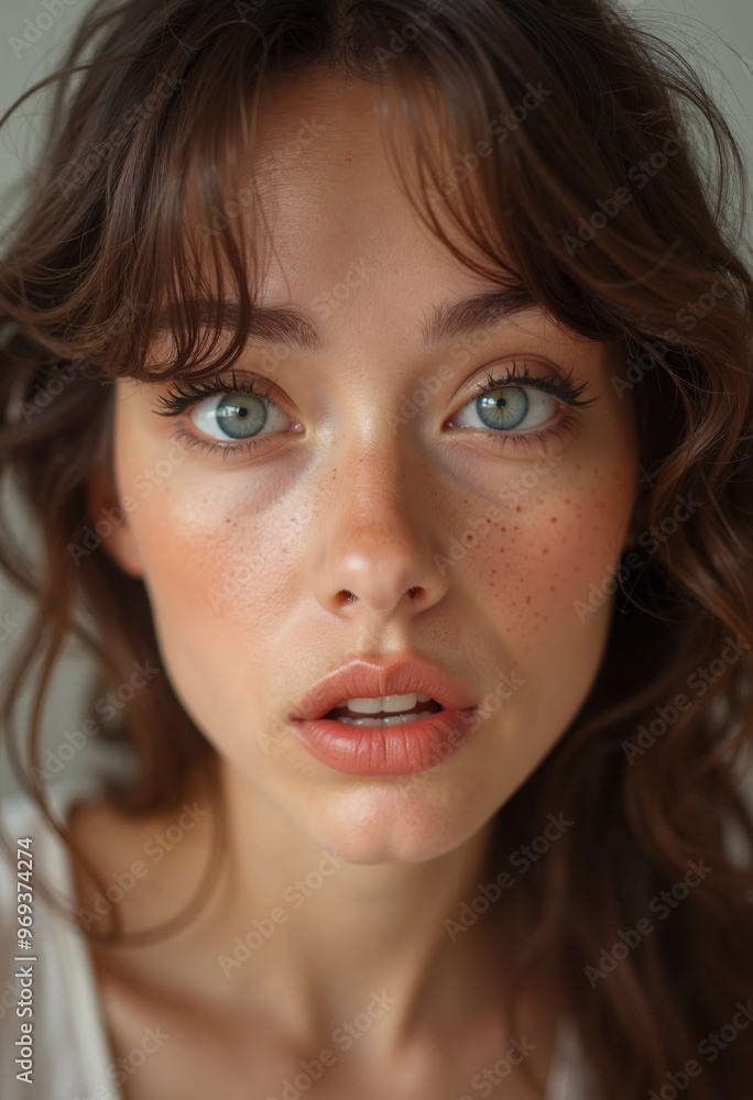 Captivating close-up of white woman with striking eyes and natural beauty in soft lighting Captivating close-up of white woman with striking eyes and natural beauty in soft lighting