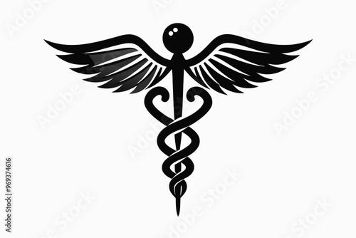 Caduceus health symbol Asclepius Wand icon, Caduceus health silhouette, vector illustration