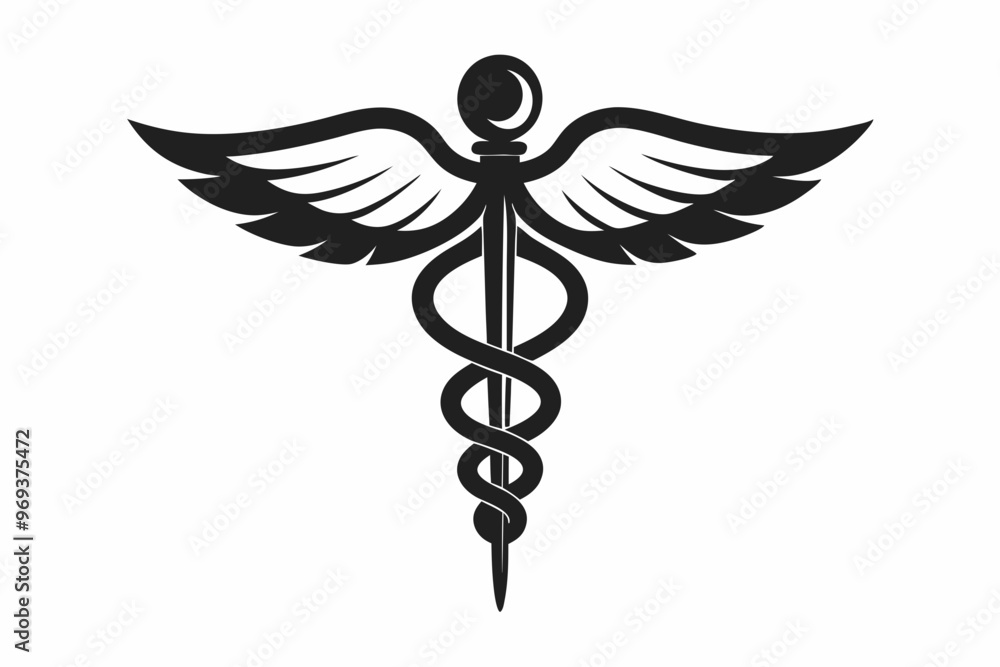 Caduceus health symbol Asclepius Wand icon, Caduceus health silhouette, vector illustration Caduceus health symbol Asclepius Wand icon, Caduceus health silhouette, vector illustration