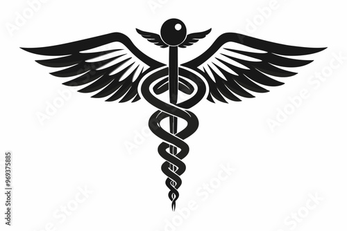 Caduceus health symbol Asclepius Wand icon, Caduceus health silhouette, vector illustration