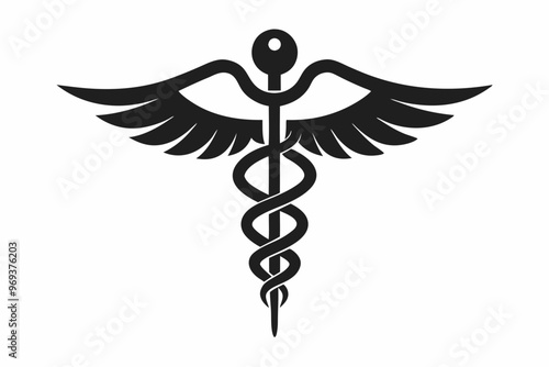 Caduceus health symbol Asclepius Wand icon, Caduceus health silhouette, vector illustration