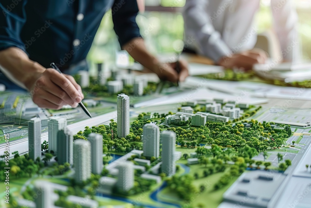Fototapeta premium Meeting on implementing green building standards in new urban development projects