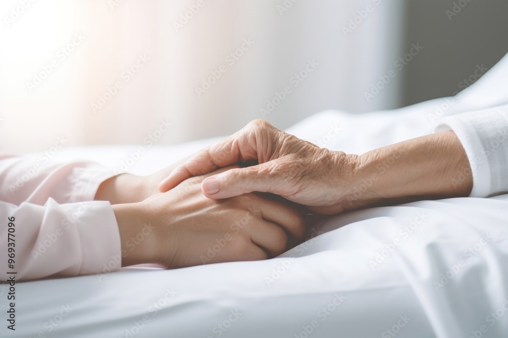 An elder hand holding a young hand An elder hand holding a young hand