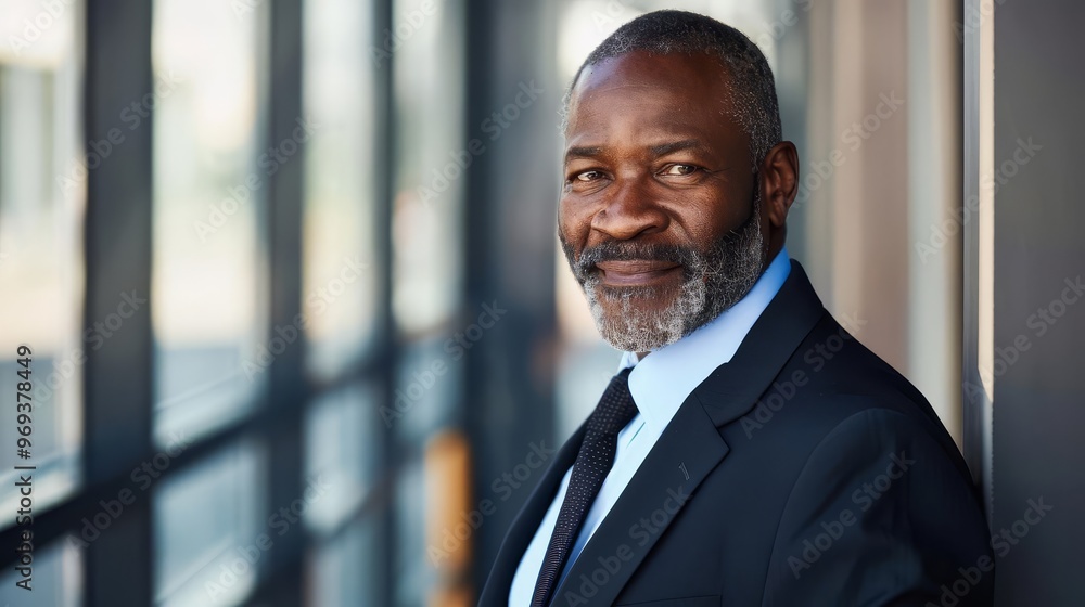 Portrait of a confident senior African American businessman in formal wear, exuding professionalism and experience with copy space Portrait of a confident senior African American businessman in formal wear, exuding professionalism and experience with copy space
