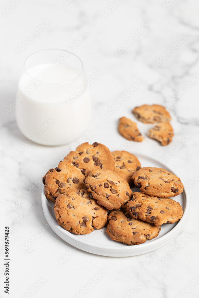 chocolate chip cookies, glass of milk, american cookies chocolate chip cookies, glass of milk, american cookies