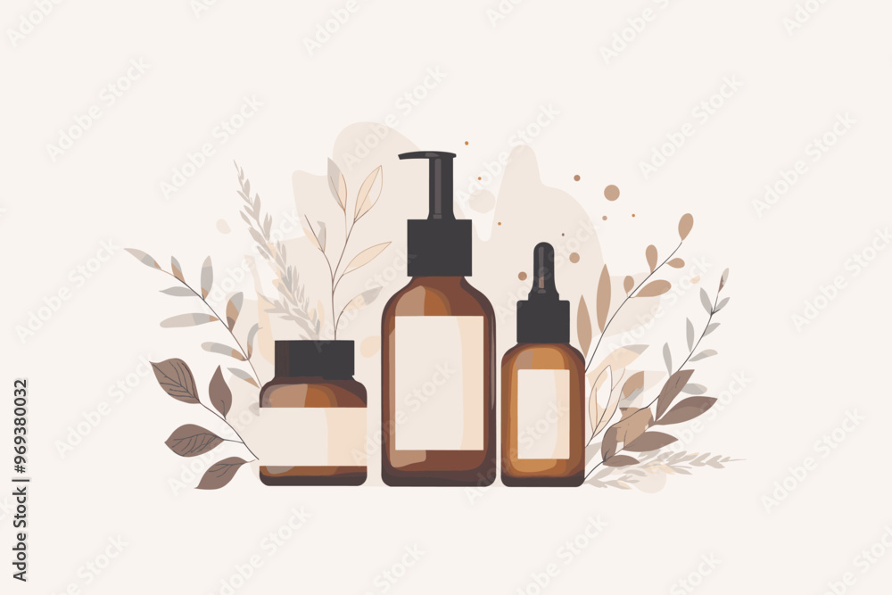 Organic cosmetics for women. Various bottles, tubes and jars for skincare. Female cosmetics: gels, lotions and creams for body care. Concept of natural products. Flat vector illustration Organic cosmetics for women. Various bottles, tubes and jars for skincare. Female cosmetics: gels, lotions and creams for body care. Concept of natural products. Flat vector illustration