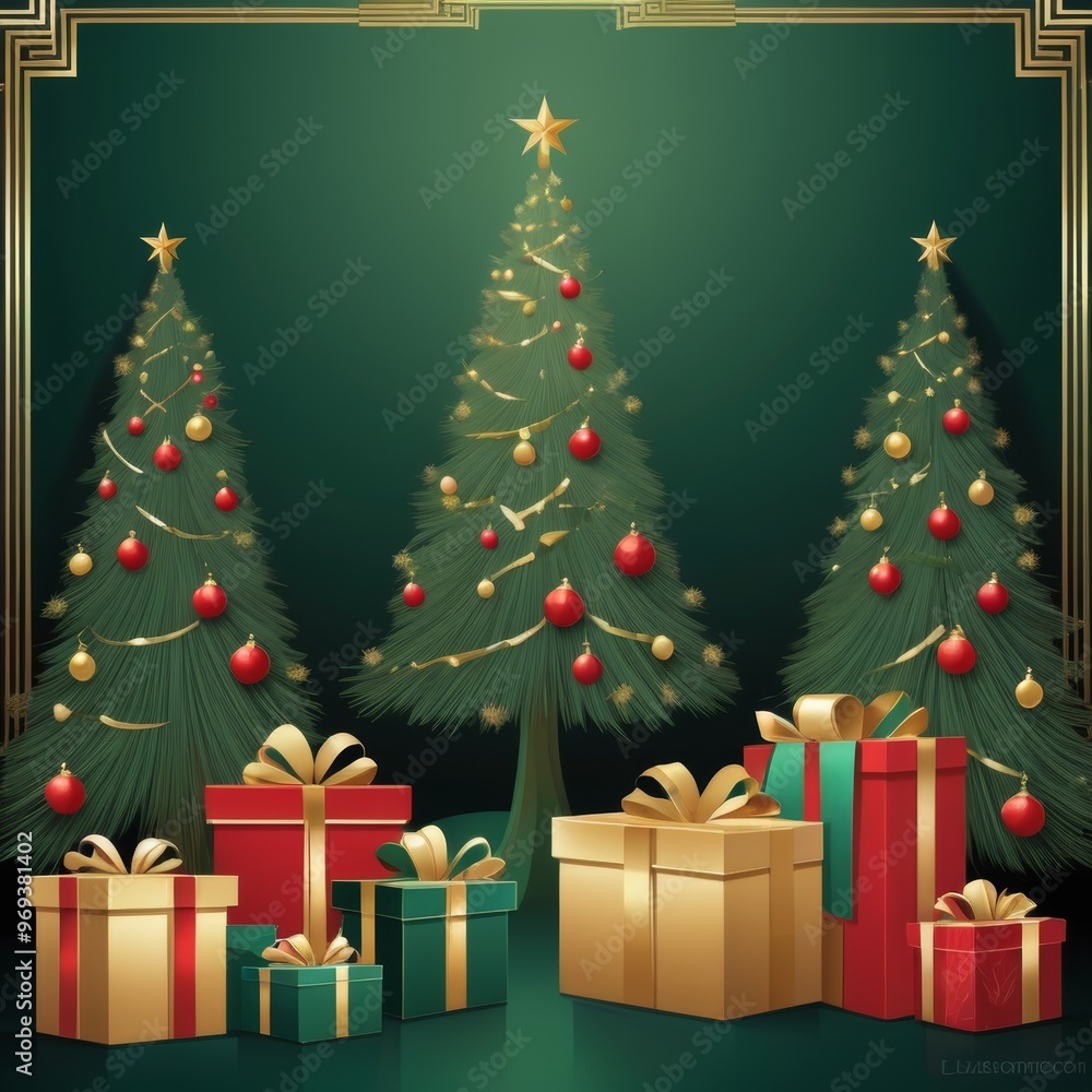 Elegant Christmas tree with gifts on matte background for stylish holiday cards Elegant Christmas tree with gifts on matte background for stylish holiday cards
