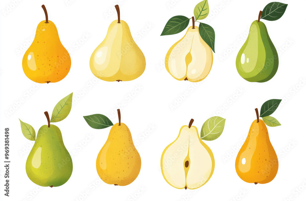 Obraz premium A Variety of Pears in Different Shapes Green and Yellow for a Fresh and Juicy Display