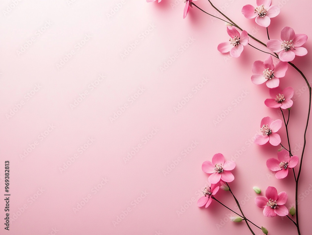 A white frame with pink flowers surrounding it. The frame is empty, but the flowers are arranged in a way that creates a sense of balance and harmony A white frame with pink flowers surrounding it. The frame is empty, but the flowers are arranged in a way that creates a sense of balance and harmony