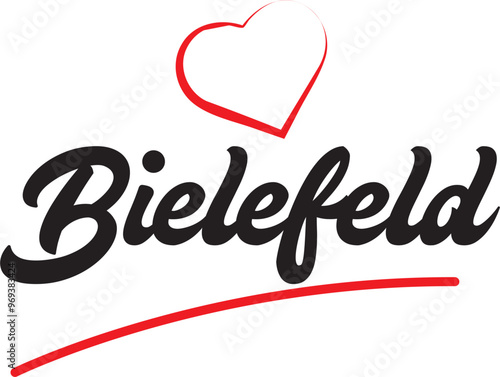 Bielefeld city text design with red heart typographic icon design suitable for touristic promotion