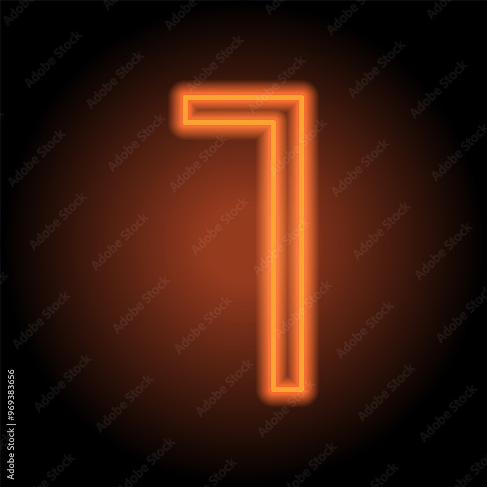 Number one, numeral simple icon vector. Flat design. Orange neon on black background Number one, numeral simple icon vector. Flat design. Orange neon on black background