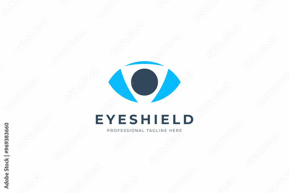 Abstract Eye Protection Logo. Blue Geometric Eye With Shield Isolated On White Background. Flat Vector Logo Design Template Element Usable For Business, Technology And Branding Logos. Abstract Eye Protection Logo. Blue Geometric Eye With Shield Isolated On White Background. Flat Vector Logo Design Template Element Usable For Business, Technology And Branding Logos.
