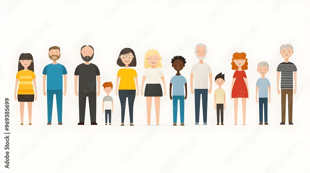 A diverse group of cartoon characters representing various ages and styles, perfect for illustrating community and inclusion. A diverse group of cartoon characters representing various ages and styles, perfect for illustrating community and inclusion.