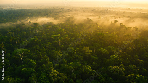 Aerial view of the Amazon rainforest, highlighting the vastness of the jungle and its rich variety of plant life 