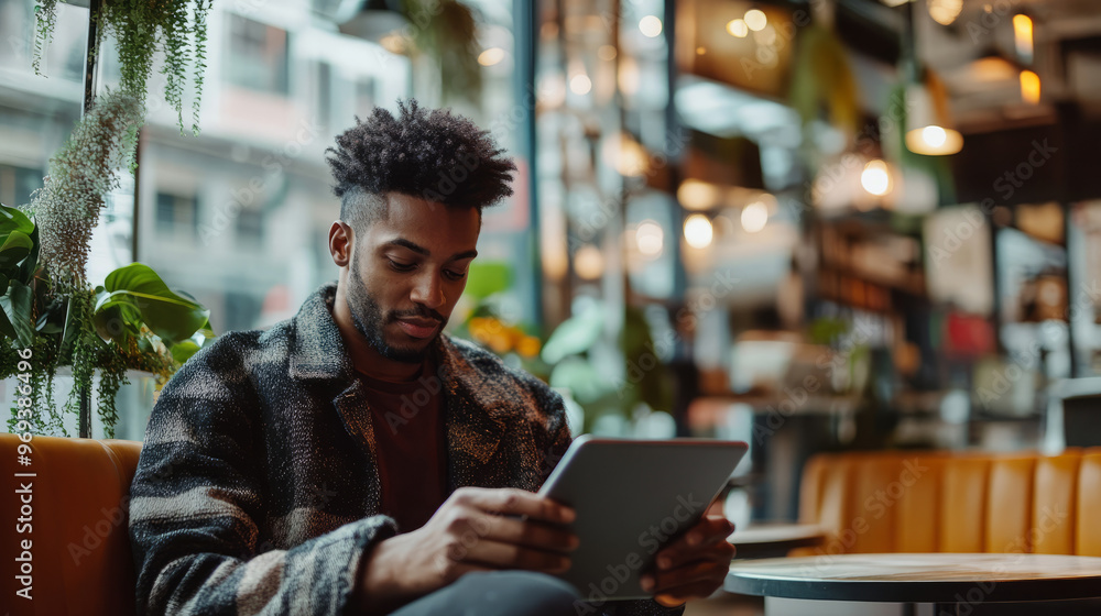 Marketers check out the latest digital advertising trends on tablets while sitting in a trendy coffee shop. Marketers check out the latest digital advertising trends on tablets while sitting in a trendy coffee shop.