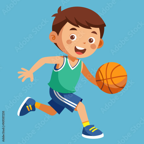 Cheerful boy playing basketball 