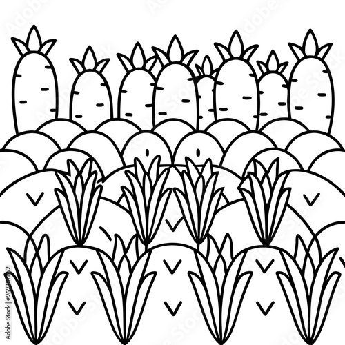 carrot field outline coloring book page line art drawing