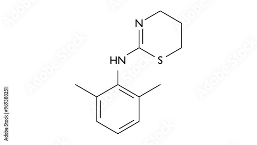 xylazine molecule, structural chemical formula, ball-and-stick model, isolated image alpha-2 adrenergic receptor agonist photo